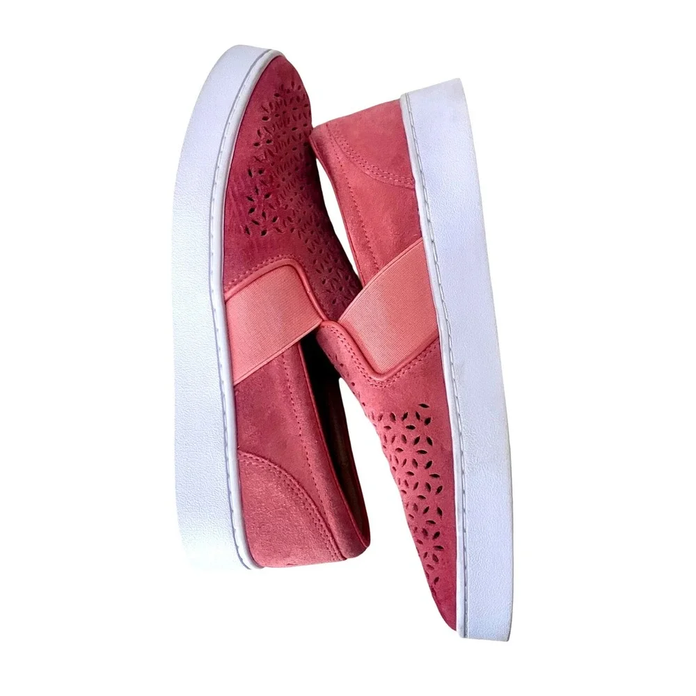 Vionic Beach Kani‎ Coral Pink Suede Laser Cut Slip On Comfort Sneakers Womens 8